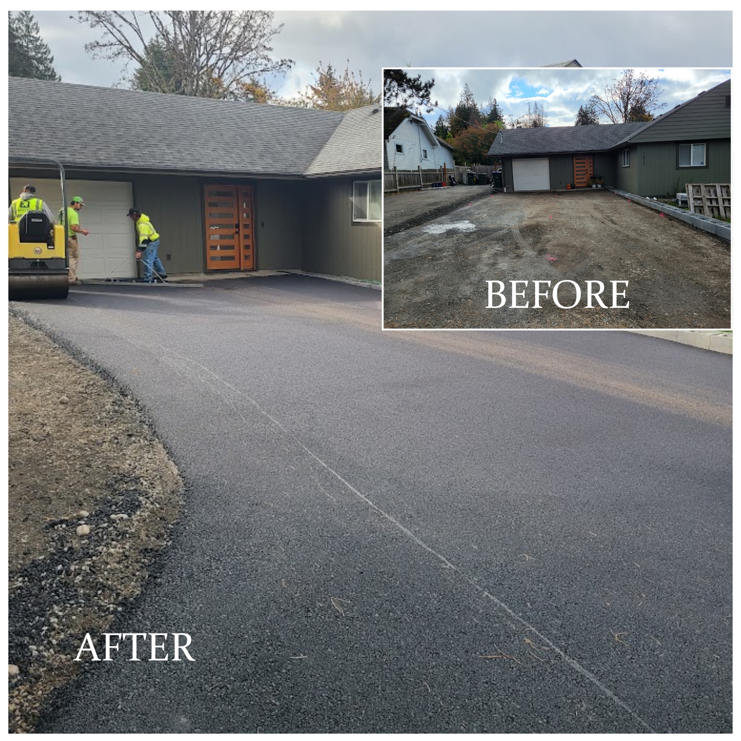 Bellingham driveway paving before and after Asphalt paved driveway